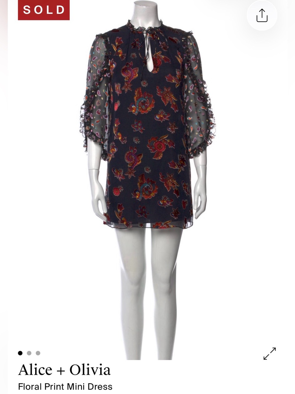 Alice + Olivia Navy Floral Mini Dress with Red & Orange Blooms